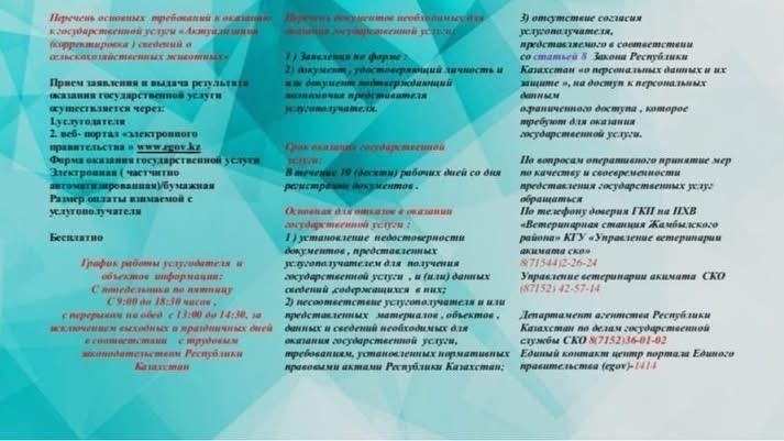 Перечень основных требований к оказанию государственной услуги «Актуализация (корректировка) сведений о сельскохозяйственных животных».